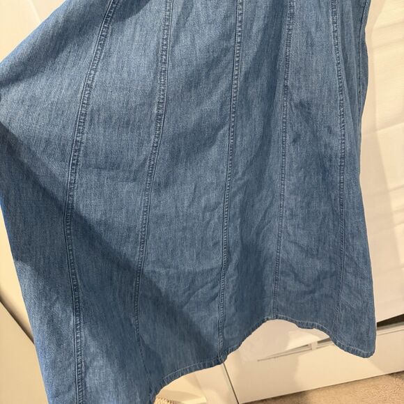 Loft Denim Dress Women 14 Blue Jean Pockets 100% Cotton Maxi Cottage Button Down - Picture 7 of 11